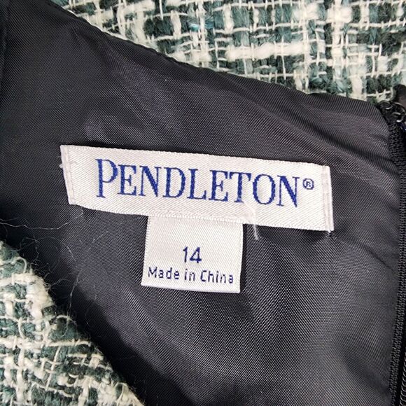 Pendleton Womens Sheath Dress Sz 14 Tweed Gray Blue Sleeveless Lined Knee Length - Picture 9 of 11